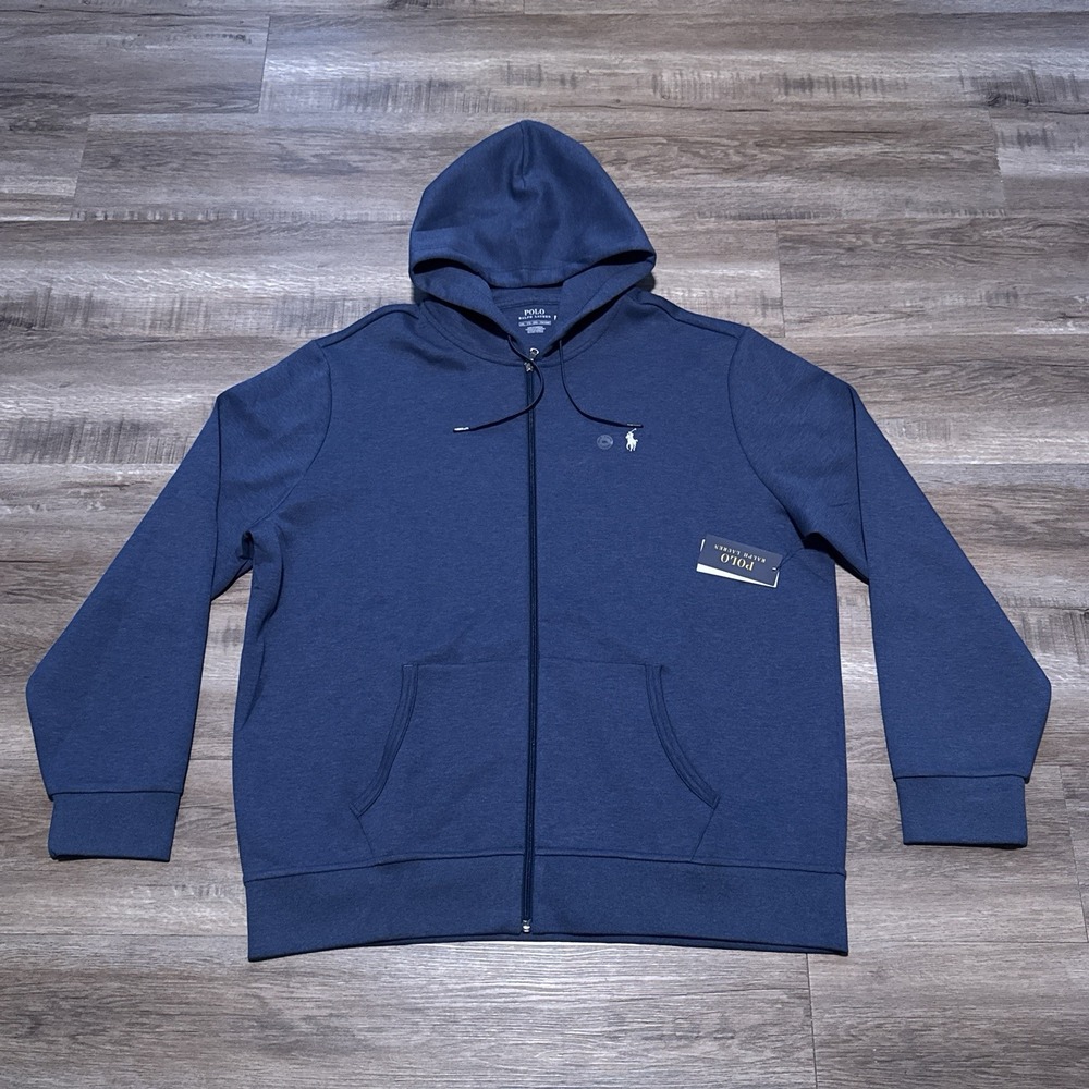 NEW Polo Ralph Lauren Men's 2XL Full Zip Blue Heather Double Knit Hoodie XXL